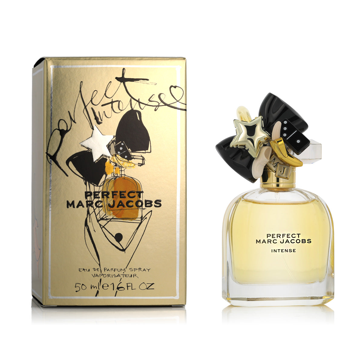 Marc Jacobs Perfect perfume bottle and packaging on a white background