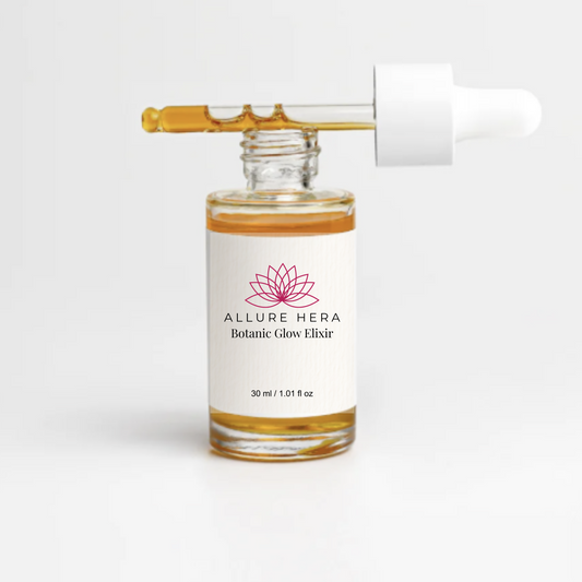 Botanic Glow Elixir Facial Oil 30 ml in a glass dropper bottle, showcasing natural skincare benefits.