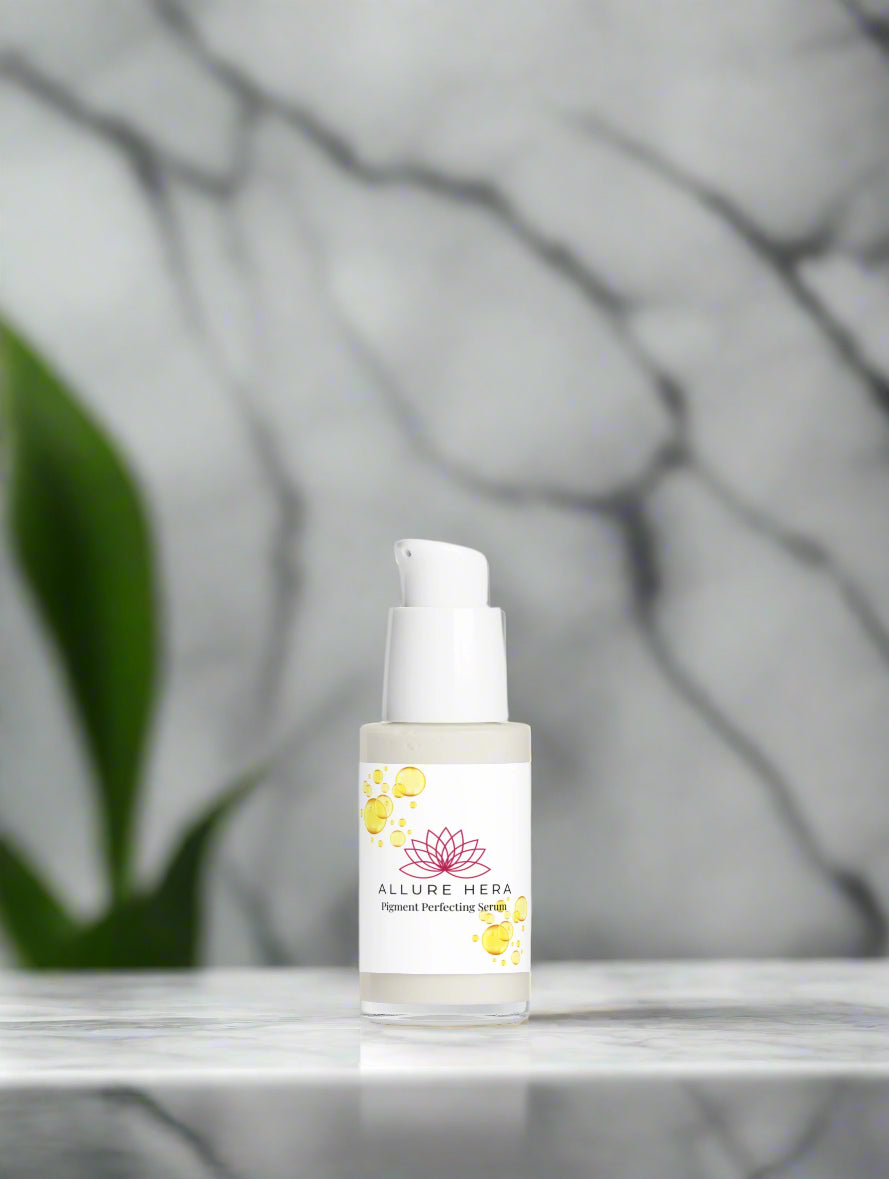 Skincare bottle with a white cap and visible brand logo on a light gray background