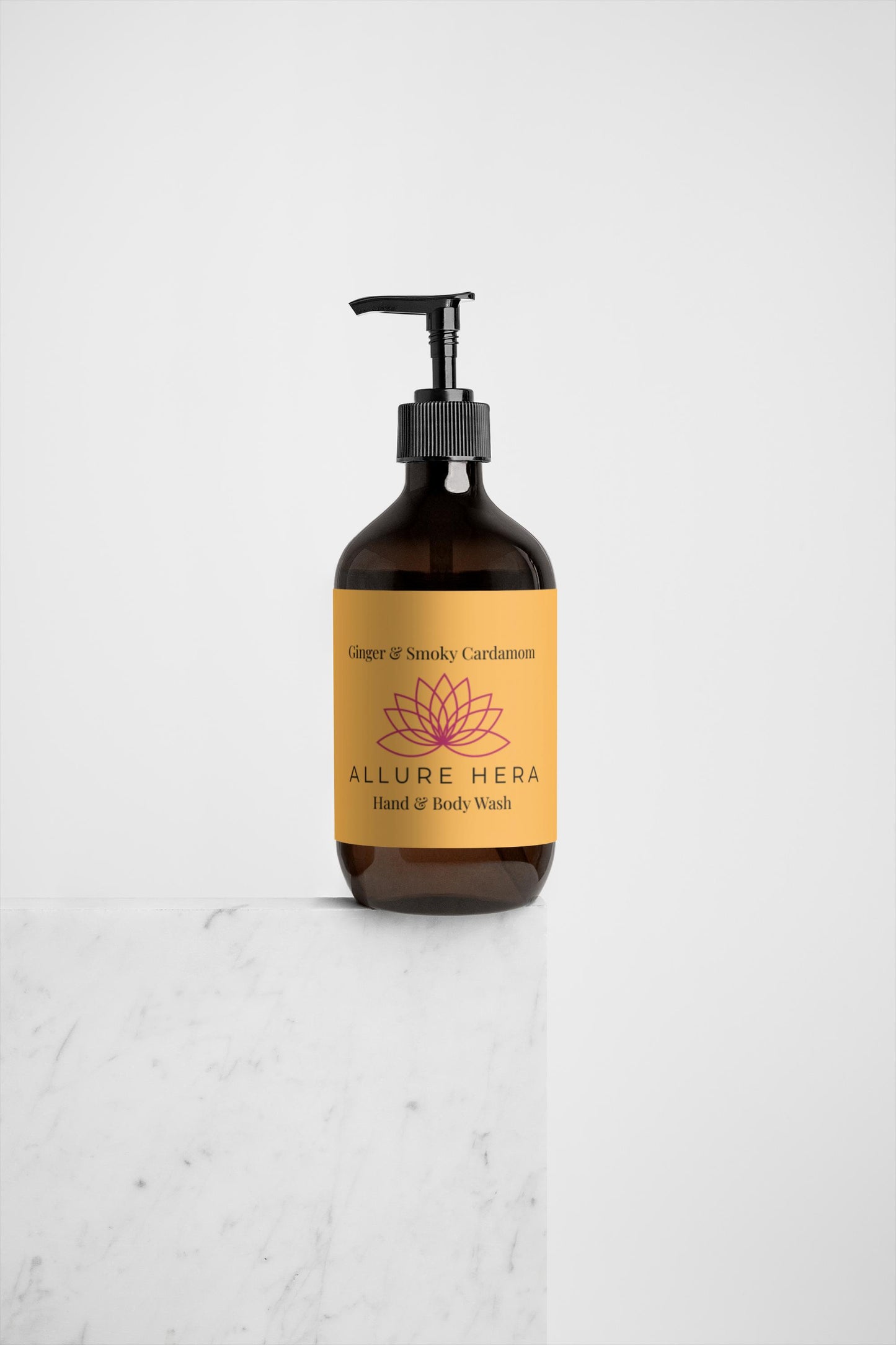 Bottle of Allure Hera hand and body wash on a white background