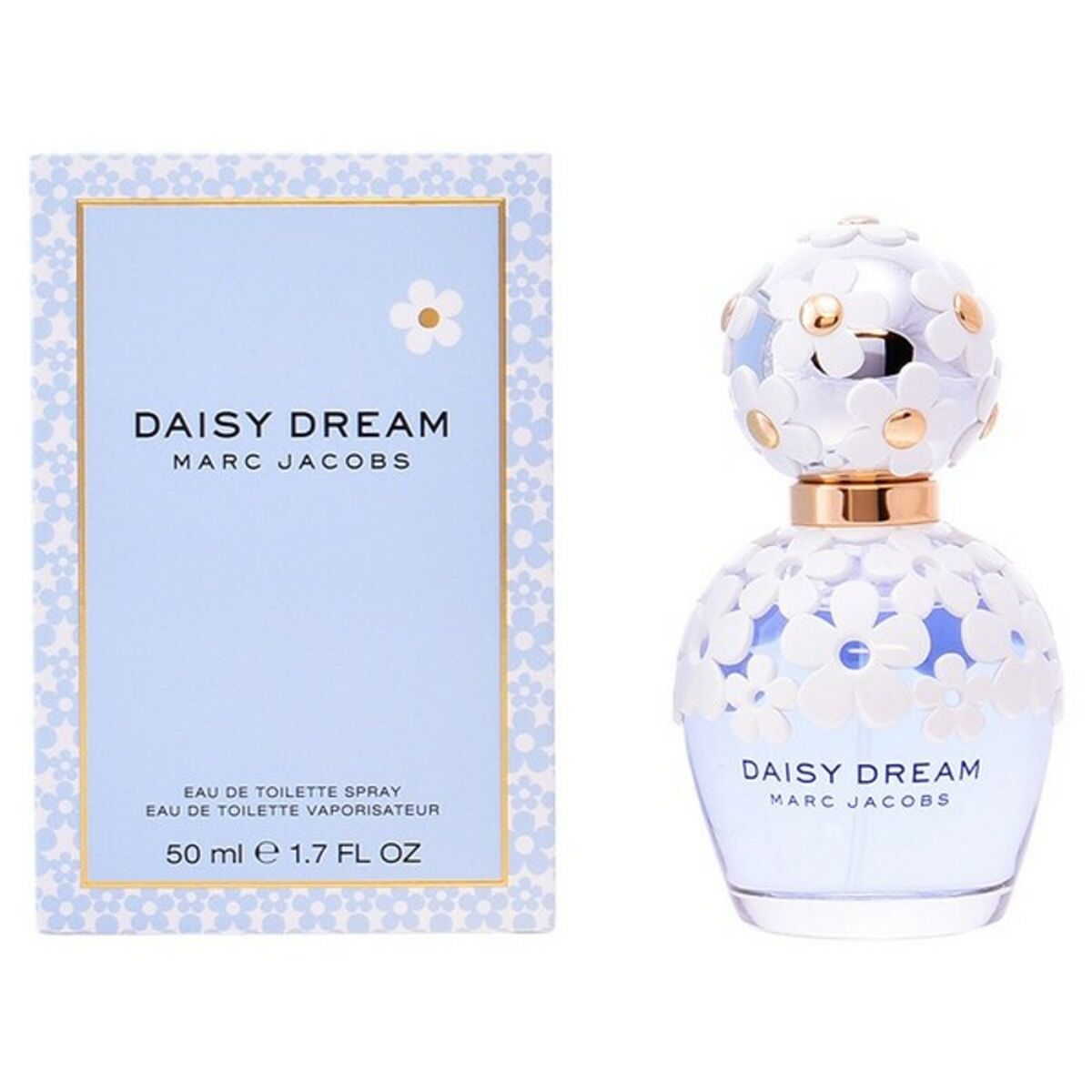 Marc Jacobs Daisy Dream perfume bottle and packaging on a white background