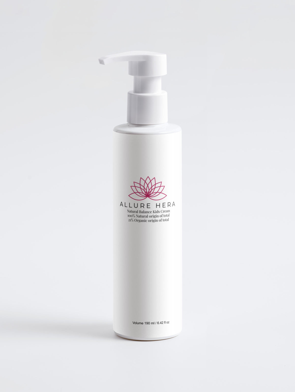 White bottle with pump of Allure Hera product on a white background