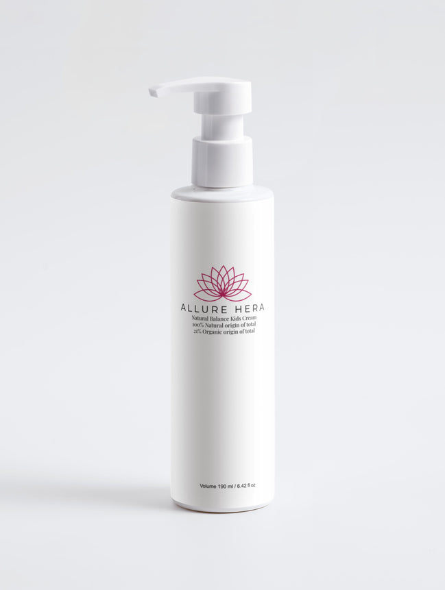 White bottle with pump of Allure Hera product on a white background