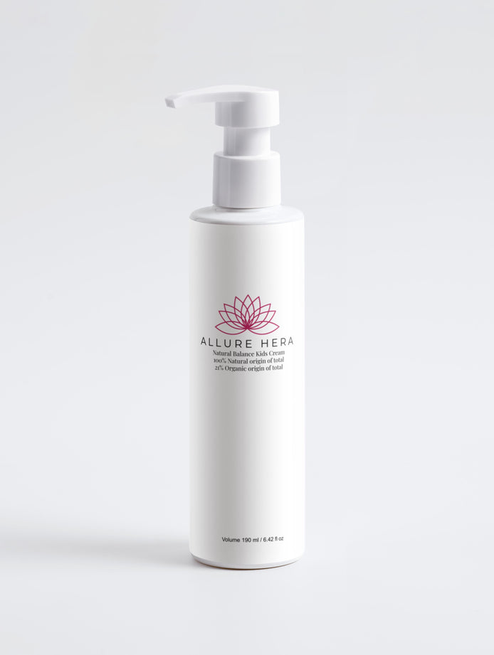 White bottle with pump of Allure Hera product on a white background
