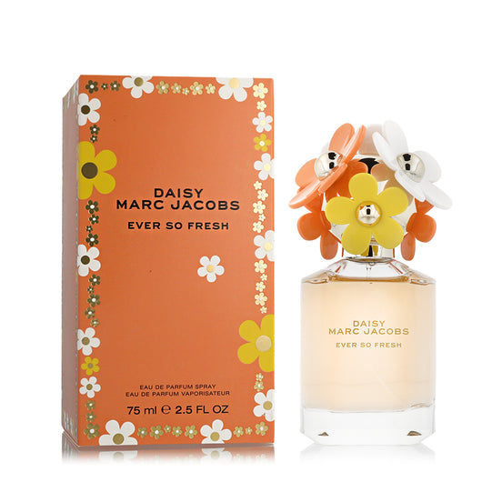 Daisy Marc Jacobs Ever So Fresh Eau de Parfum bottle and its orange floral-patterned box, displayed on a clean white background.