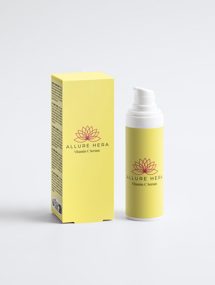 Allure Hera Vitamin C Serum with packaging on a white background