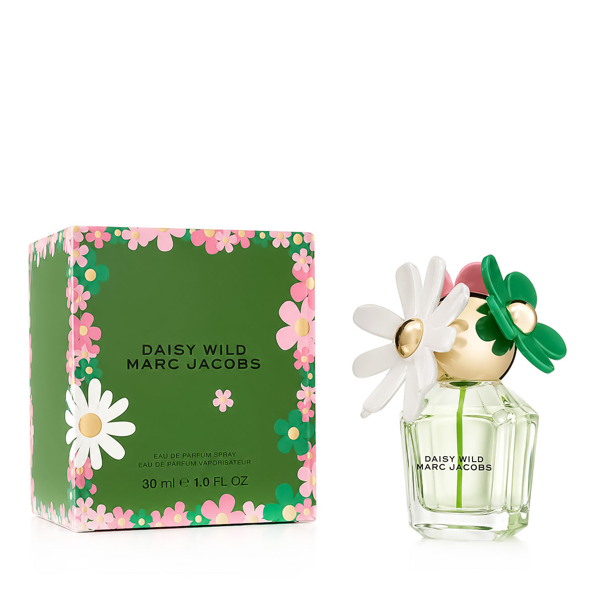 Marc Jacobs Daisy Wild perfume bottle and packaging on a white background