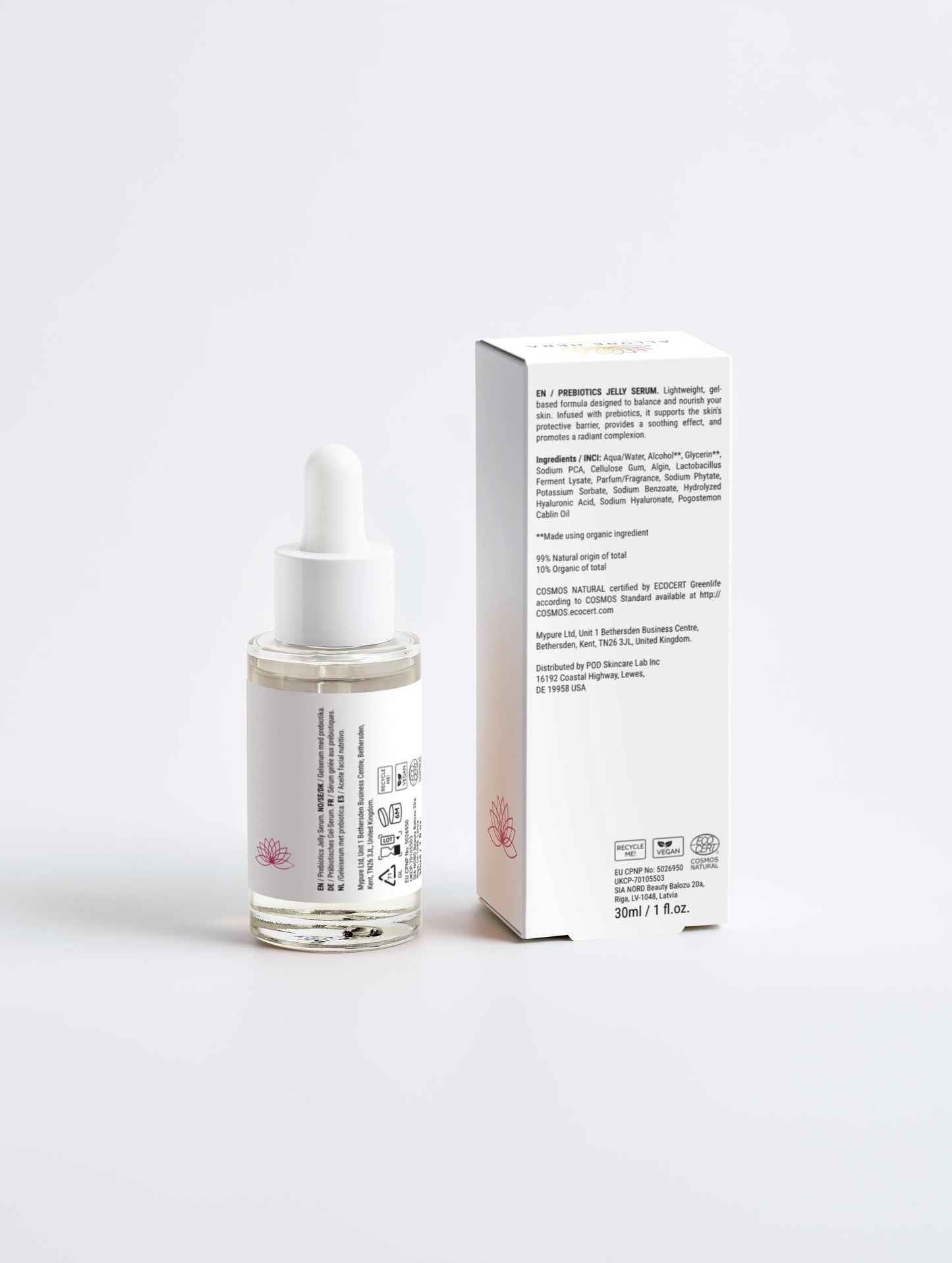 Ser cu Prebiotice – Bioactive Prebiotics Serum, 30 ml, cu 99% ingrediente naturale, 10% ingredinte organice.