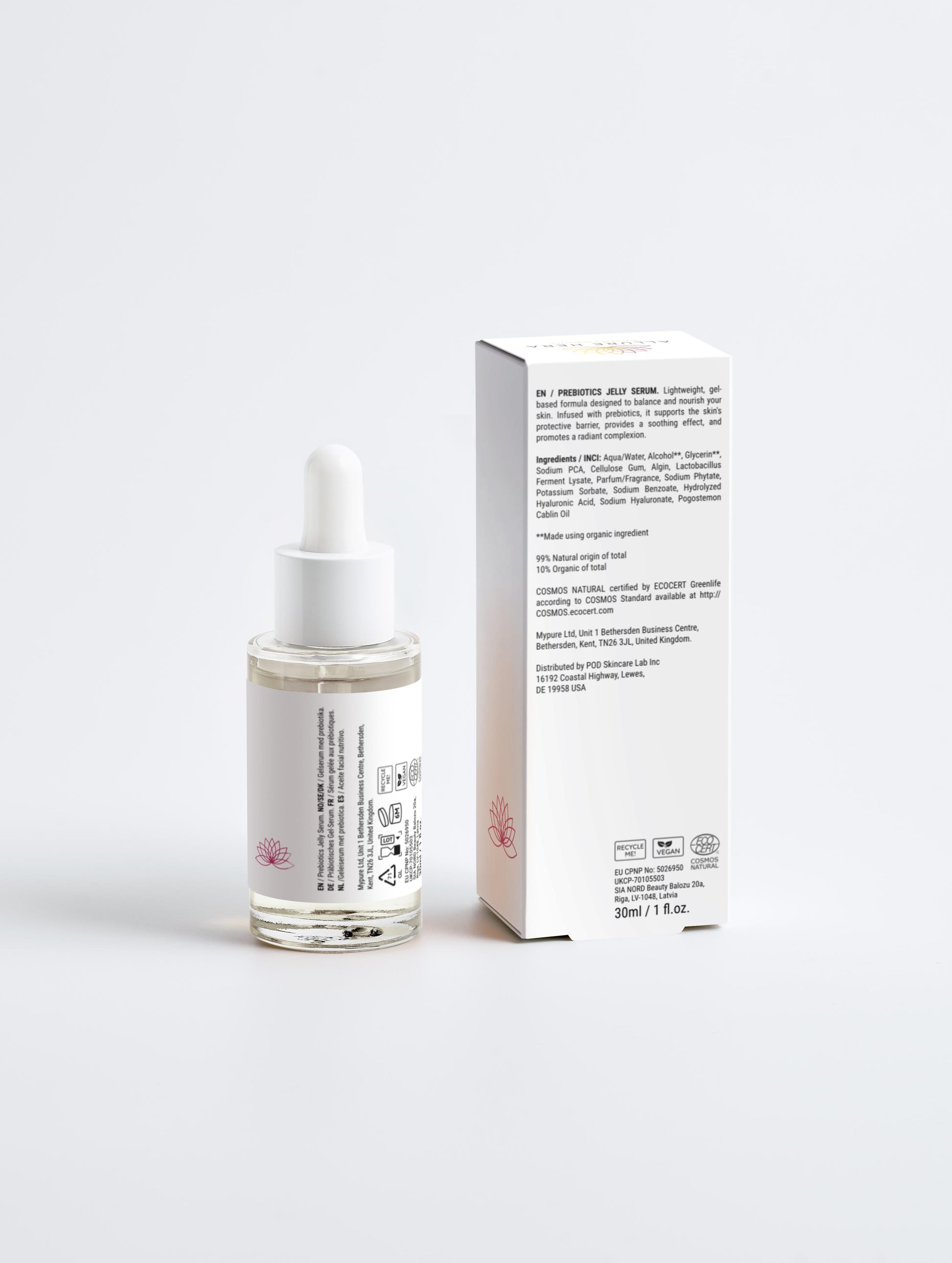 Ser cu Prebiotice – Bioactive Prebiotics Serum, 30 ml, cu 99% ingrediente naturale, 10% ingredinte organice.