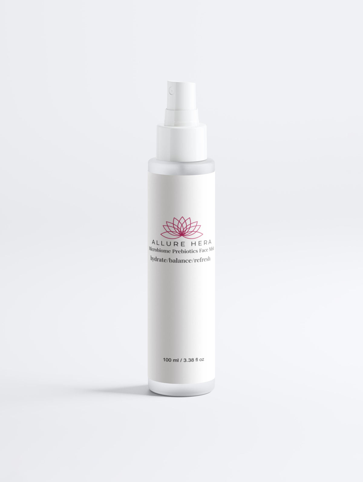 White spray bottle with a label on a white background
