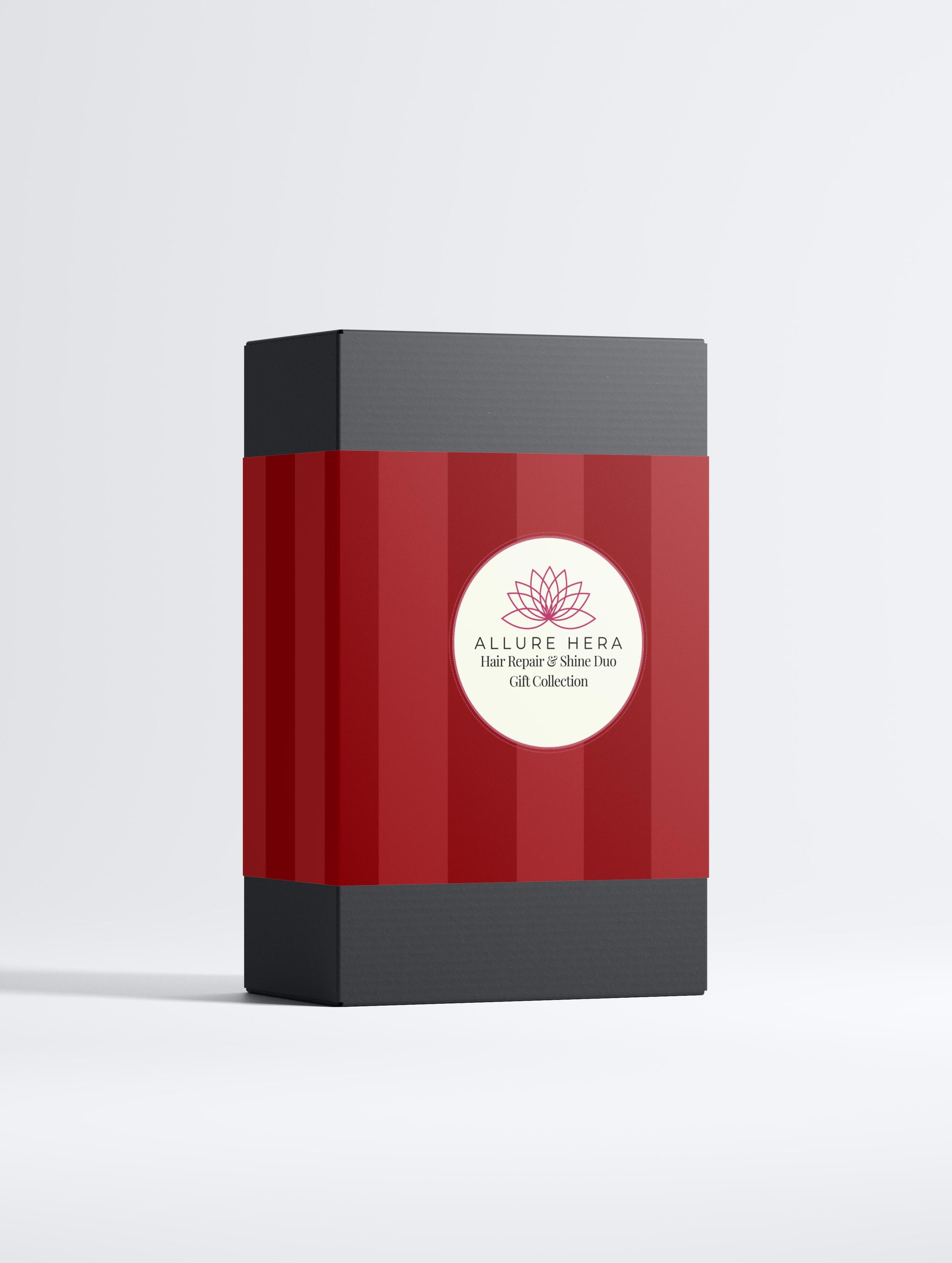 Red and gray box with a white logo on a light gray background