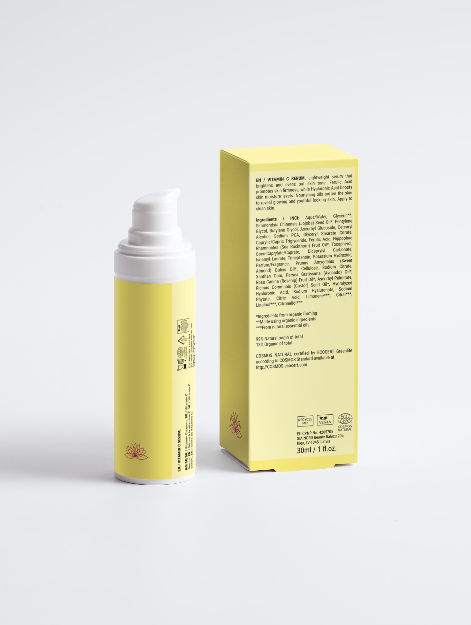 Yellow skincare product with packaging on a white background