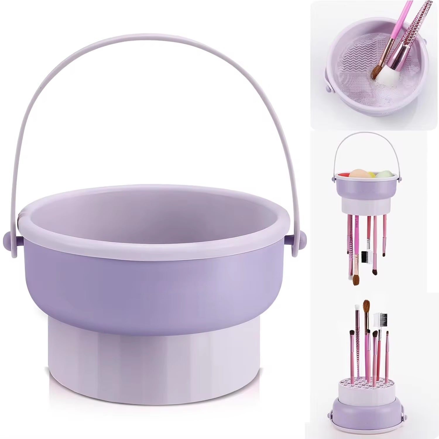 Bol de curățare perie de machiaj, instrument de curățare a ouălor, set de depozitare, perie, pudră, curățare uscată, raft de uscare din silicon