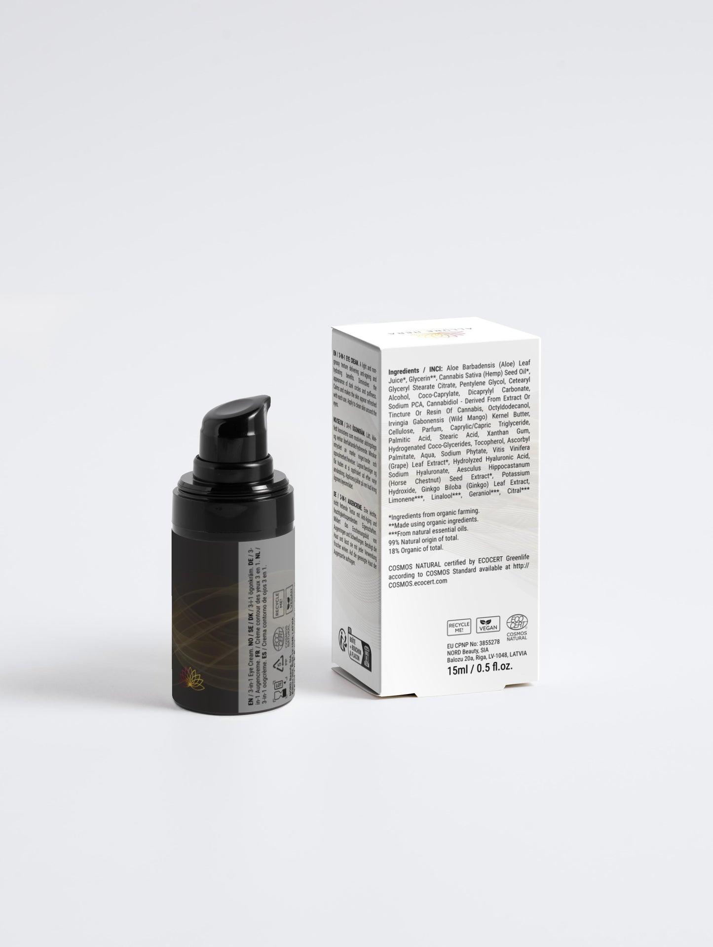 Cremă Anti-Aging Contur Ochi cu CBD, Acid Hialuronic și Aloe, 15ml, Letonia, 99% natural, 18% organic