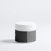 Jar with a black label on a white background