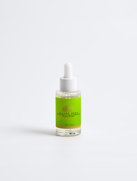 Rosemary Hair & Scalp Strengthening Oil by Allure Hera, 100% natural, 30 ml bottle on white background.