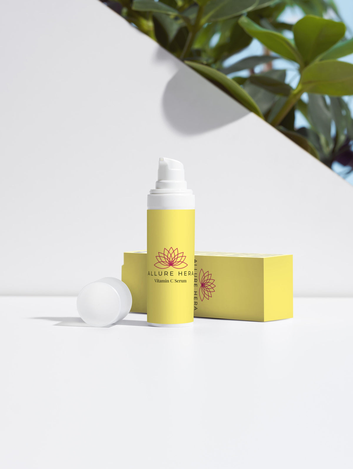 Skincare serum with yellow box on a white background
